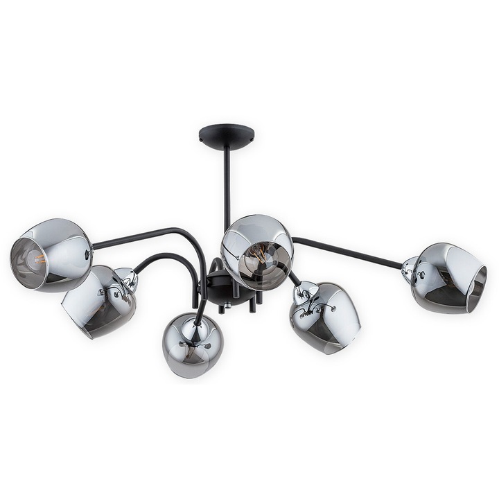 Candelabru Lemir Katla 6 lumini, negru mat + crom, 77x40cm