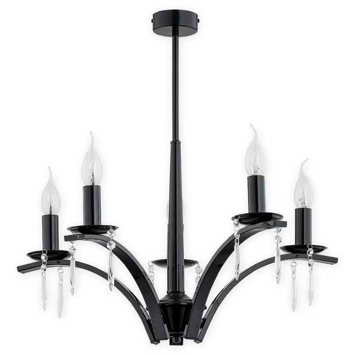 Candelabru de perete modern clasic Lemir Kapra, negru lucios, cu 5 becuri LED E14 2+3