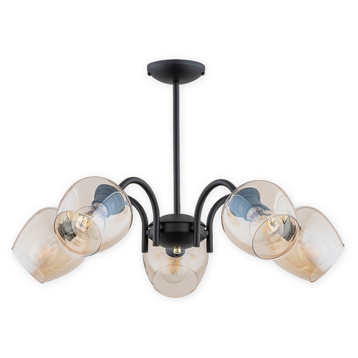 Candelabru Lemir Katla, 5 becuri E27, negru mat/auriu, 60x60x40cm