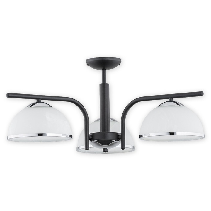 Candelabru de perete modern, Lemir, Negru mat / Crom, 3 becuri LED E27