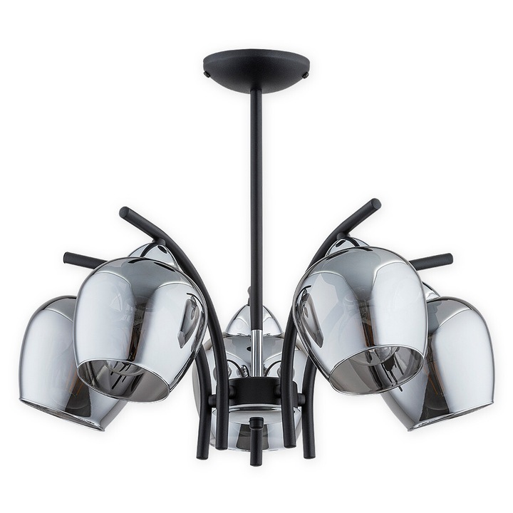 Candelabru Lemir Maral, 5 lumini, negru mat/crom, 47 x 40 cm
