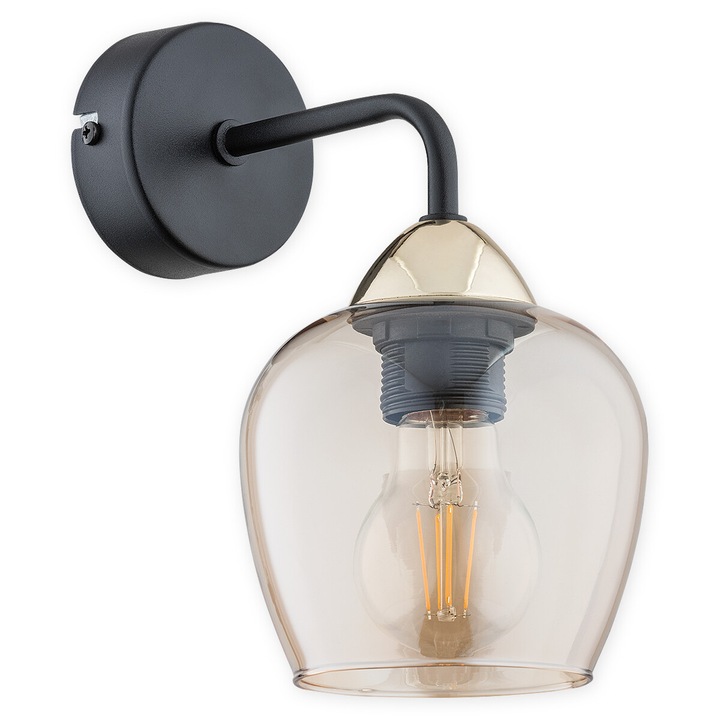 Lampa de perete moderna Lemir Margo negru mat + auriu + chihlimbar cu 1 bec LED E27 1