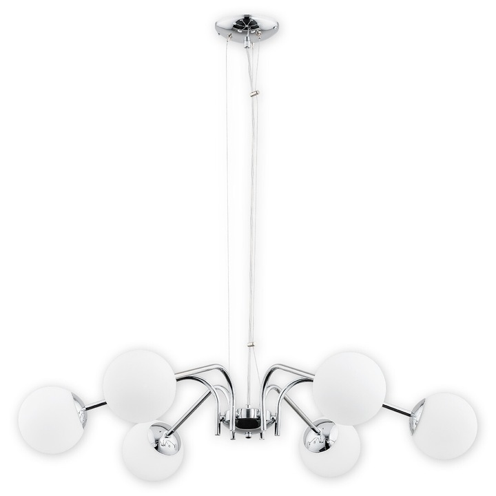 Candelabru Lemir Nol cu 6 lumini, crom/alb mat, 85x100cm