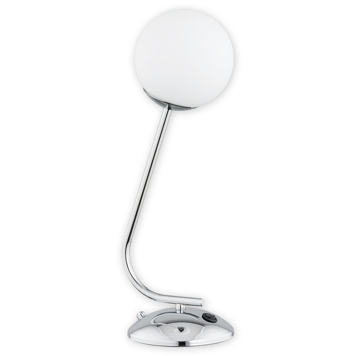 Lampa de masa Lemir Nol, o sursa lumina, crom, alb mat, 14x17x46cm