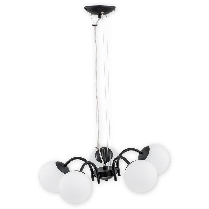 Candelabru Lemir Nol, 5 lumini, negru mat - alb mat, 57x57x100cm
