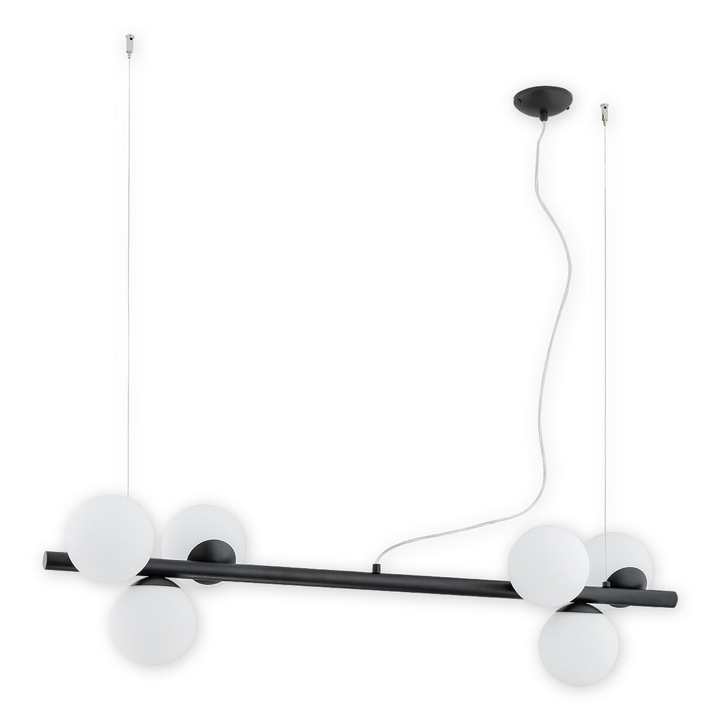 Aplica de perete Lemir Osso, 6 puncte de lumina, negru mat, 112x28cm, inaltime reglabila