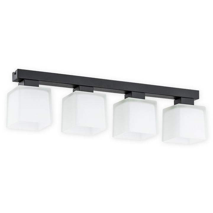 Plafoniera Lemir Teru, 4 puncte de lumina, negru mat, 72x12cm, alb semi-transparent