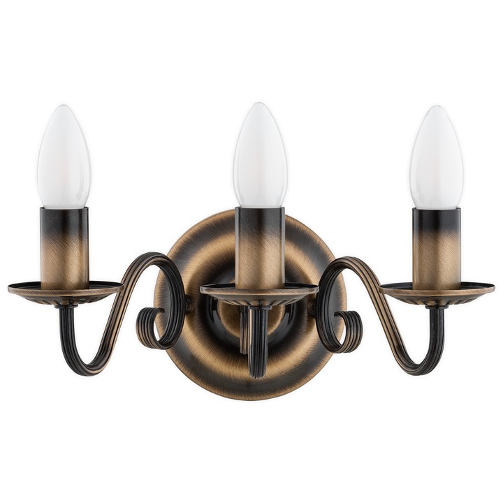 O3482 K3 PAT Velita falikar, 3 gyertyás gyertyatartó - patina