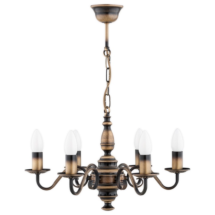 Candelabru Lemir Velita, 6 lumini E14, maro, 50 x 55 cm
