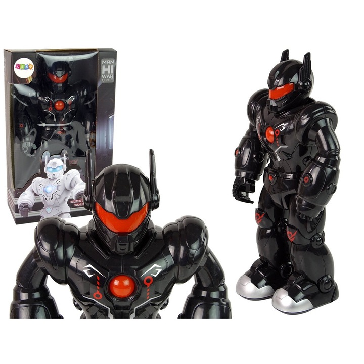Robot interactiv, LEAN TOYS, lumini si sunete, 3ani+, 21x36x11cm, negru