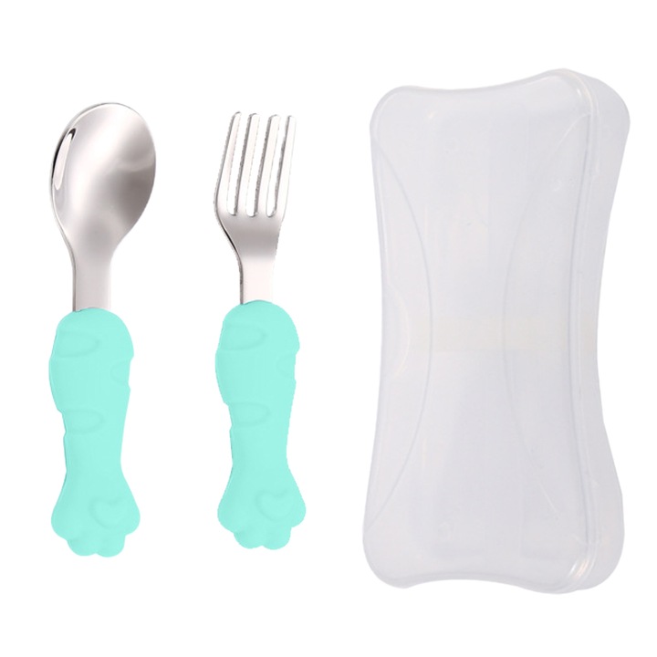 Jormftte baba evőeszközkészlet, rozsdamentes acél villa/kanál, vonzó design, kis méret