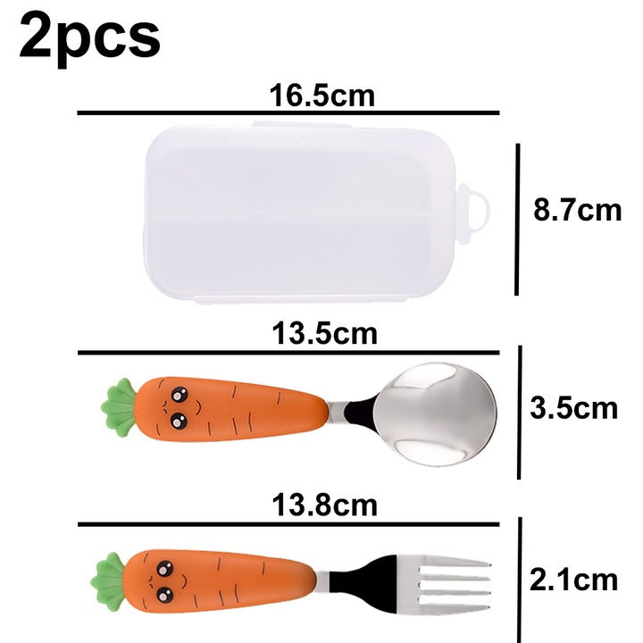 Jormftte, etetőszett babáknak, rozsdamentes acél kanál/villa, utazótok, gyerekeknek