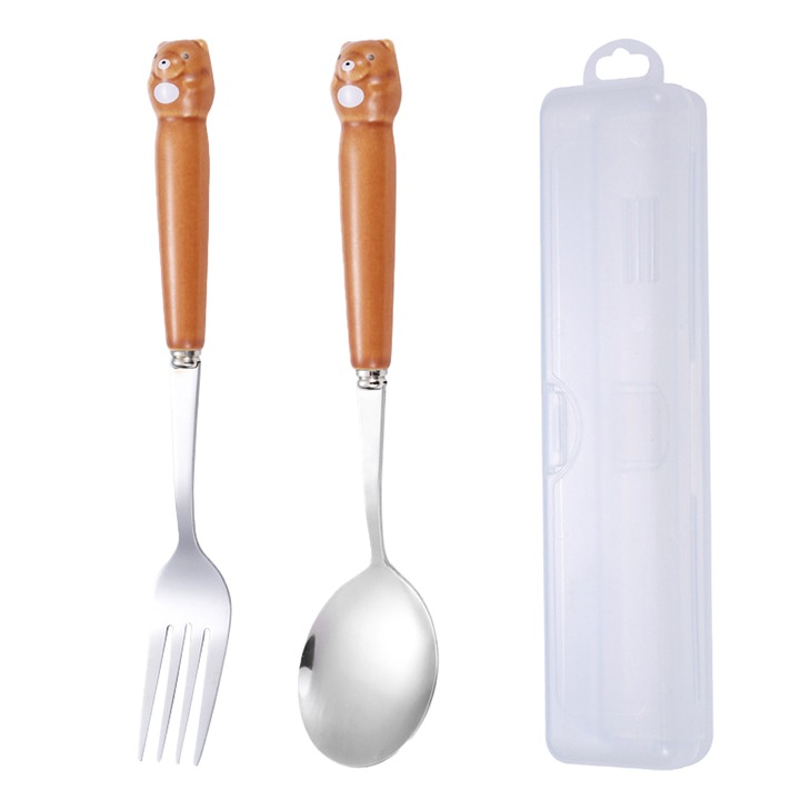 Jormftte gyermek evőeszköz készlet, 2 részes, villa, kanál, tokkal, ebédhez