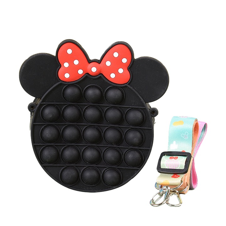 Jormftte lány válltáska, fidget játék típusú, masnival, fekete