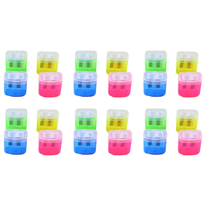 Set 24x Ascutitoare manuala, QttvbTna, plastic, dubla, multicolor