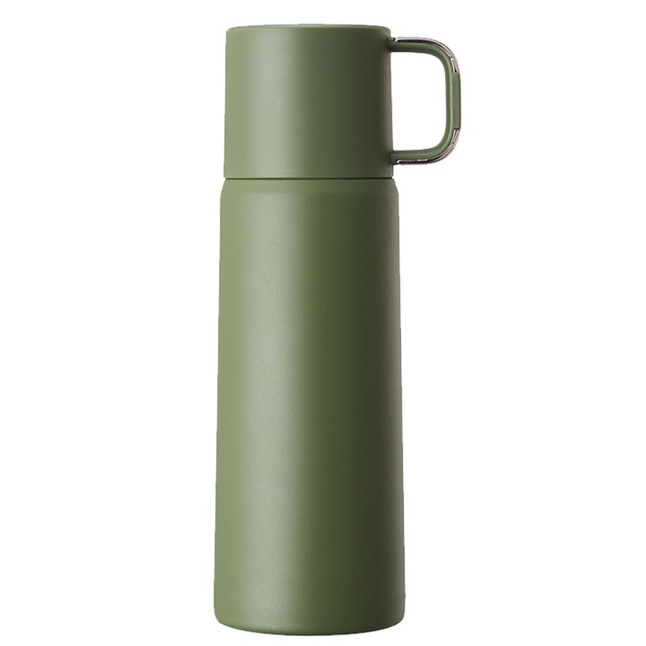 Cana termos QttvbTna, izolata dublu, inox, capac multifunctional, 12 ore mentinere temperatura, rezistenta la socuri, portabila