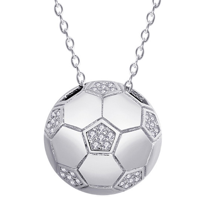 Colier sportiv unisex, inox, tematica fotbal, argintiu