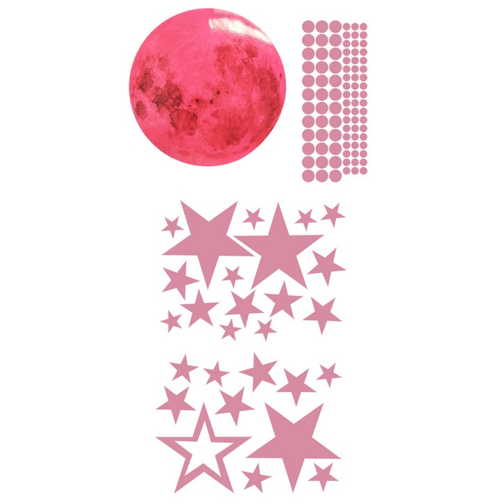 Set decorativ pentru tavan, stele si luna fosforescente, decor camera copii, multicolor