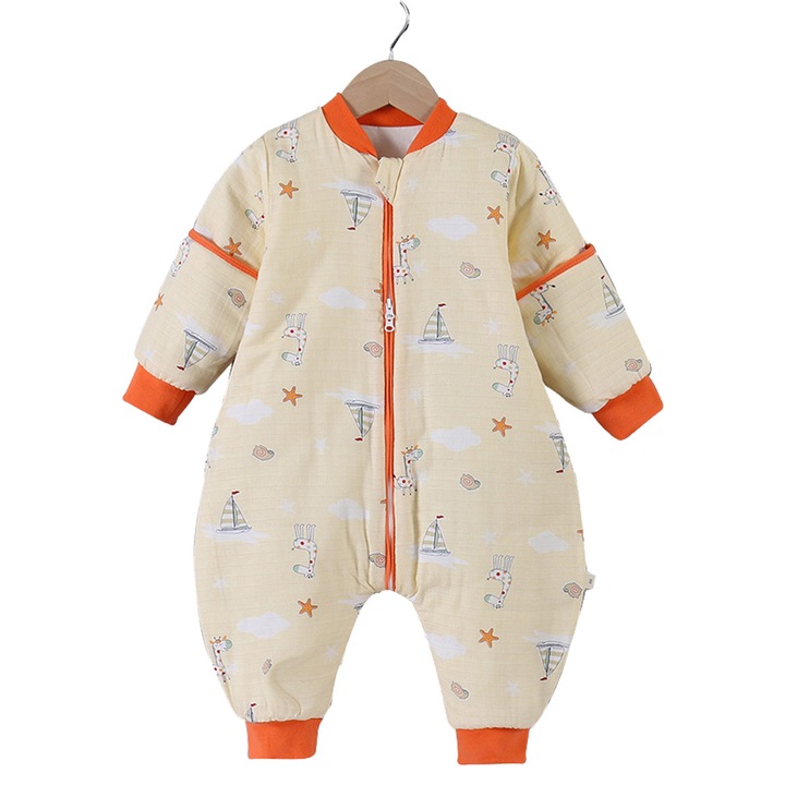 Sac de dormit bebe, bumbac, maneci detasabile, respirabil, unisex, 67 x 32 cm, multicolor