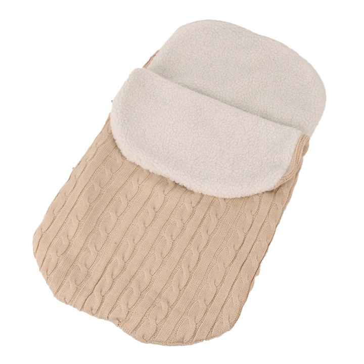 Paturica bebe unisex, de infasat, tricotat, 0-12 luni, bej, 38x68cm