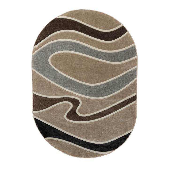 Covor Carpeta sintetic, Colectia Soho, 1599-2-18455, Bej, model geometric, 80x150 cm