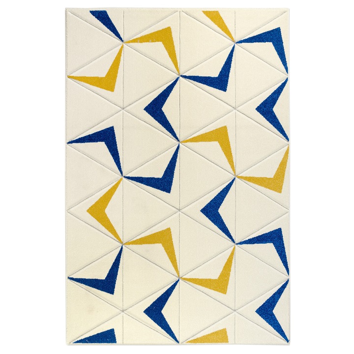 Covor Carpeta sintetic, Colectia Soho, 5784-1-17233, Galben/Albastru/Crem, model geometric, 80x150 cm