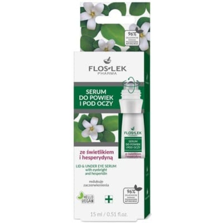 Серум за очи FlosLek Pharma, изсветляващ и хидратиращ ефект, 15мл