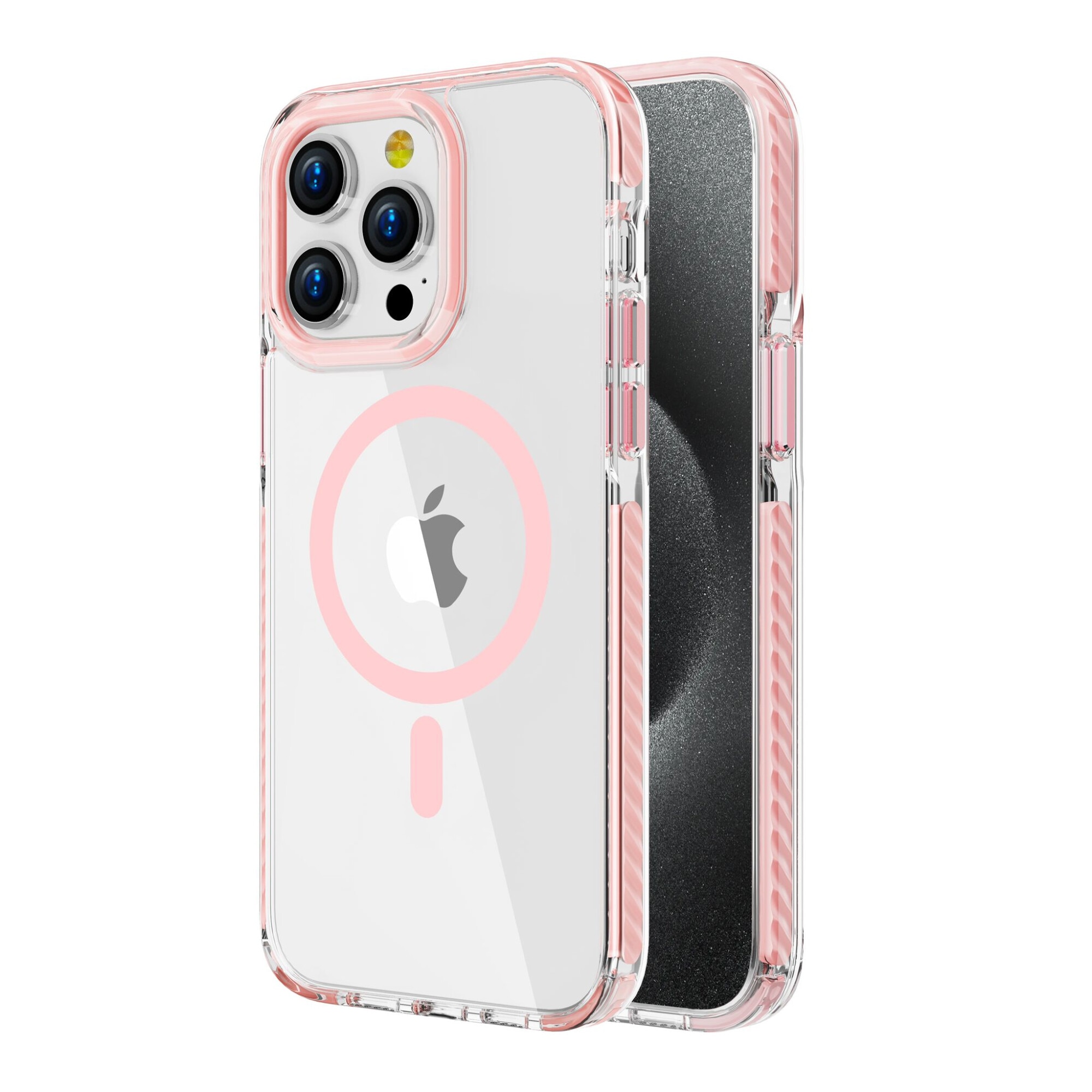 Husa pentru Apple Iphone 15 Pro Max Daden®, Snur detasabil, Antisoc, Protectie Superioara, Bumper interior, Magsafe, Transparenta cu Roz