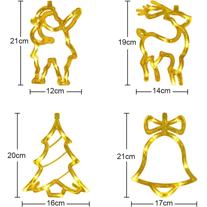 Ornamente Craciun Cozevdnt, LED, Decorative, Alb Cald, 20x16cm, 4 buc