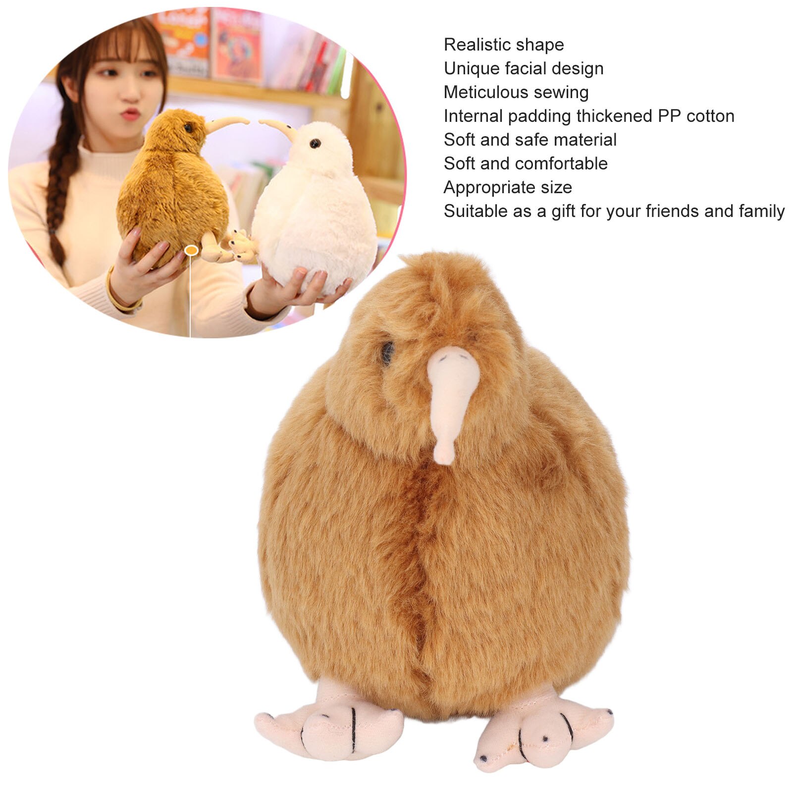 Jucarie de plus, Pasare Kiwi, 20cm, aspect realist, moale, pentru