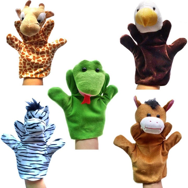 5 db Plüss báb készlet gyerekeknek, különböző típusú, tarka