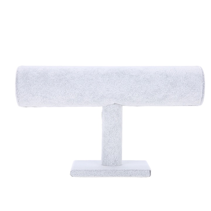 Suport bijuterii, organizator pentru bratari si ceasuri, lemn cu PVC si PU, alb