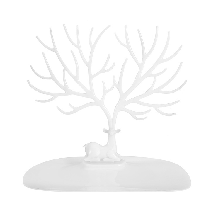 Suport bijuterii, AMRINUGL, forma de cerb, plastic, alb, 1 set