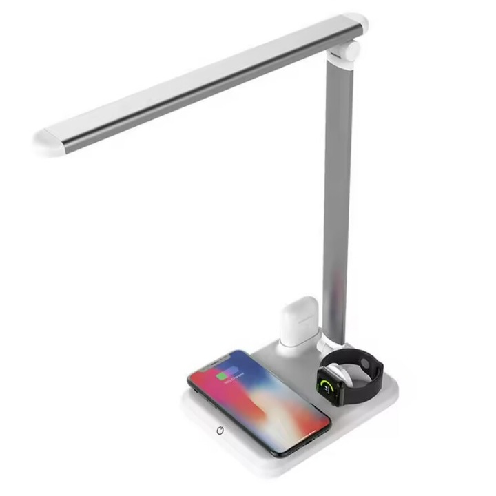 4 az 1-ben lámpatöltő Model X-1 vezeték nélküli töltéssel, Apple kompatibilis, ezüst-fehér