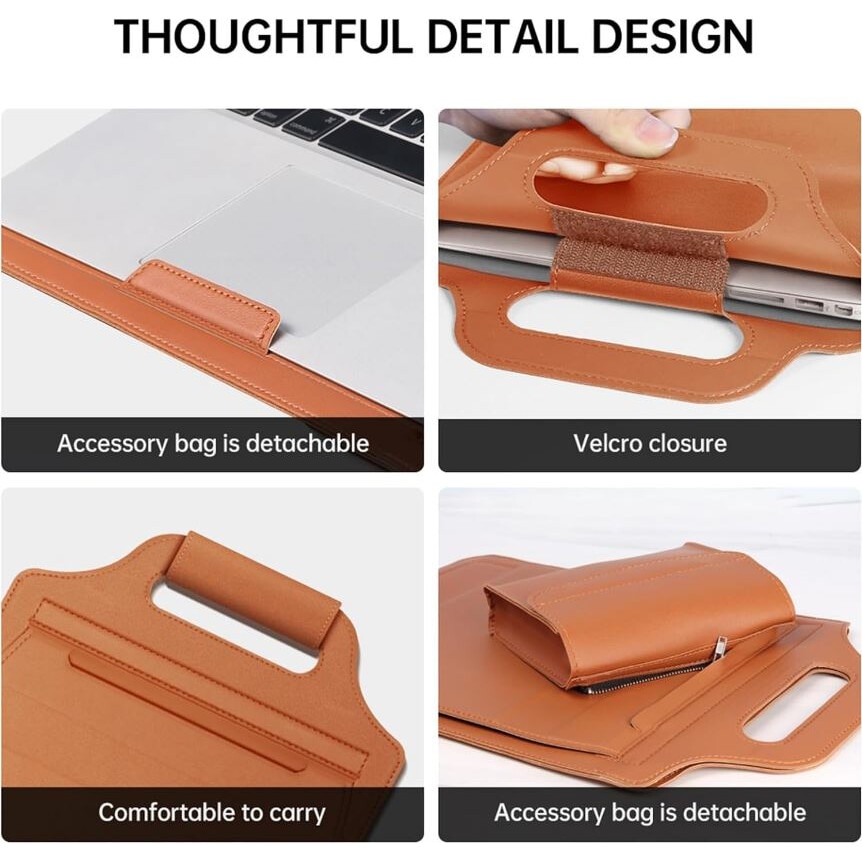 Husa Multifunctionala, MacBook Air/Pro 13″-14", Leather look, Interior moale, Suport laptop si Mouse pad, Maro