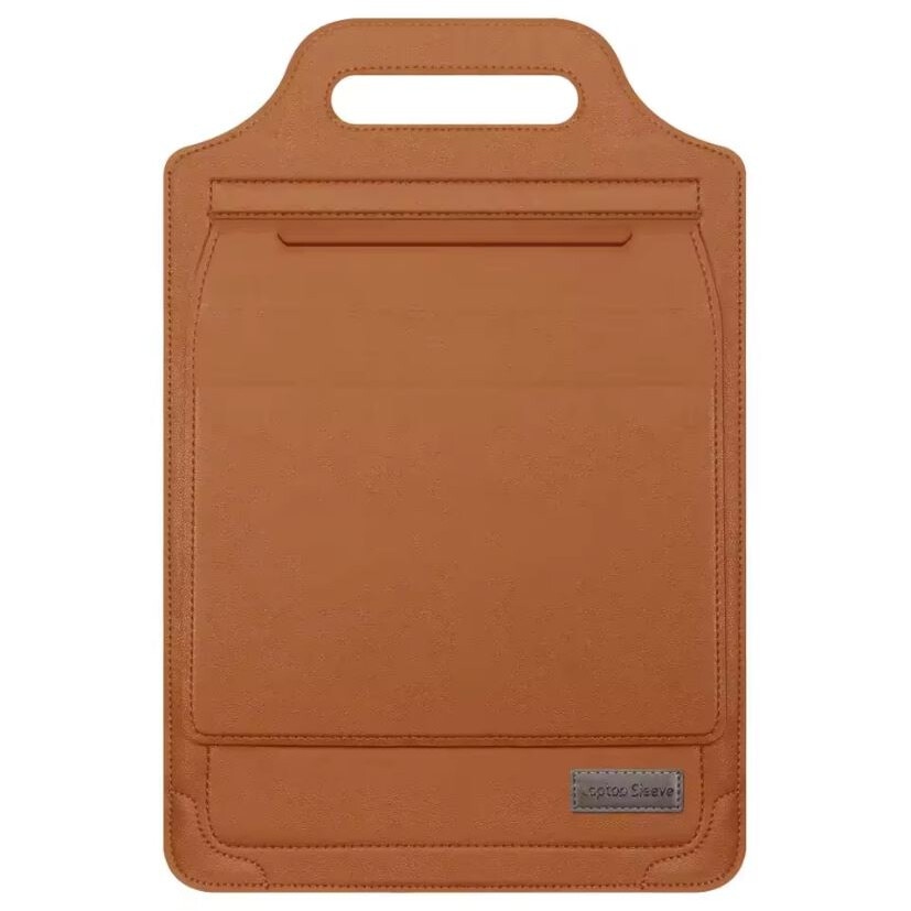 Husa Multifunctionala, MacBook Air/Pro 13″-14", Leather look, Interior moale, Suport laptop si Mouse pad, Maro