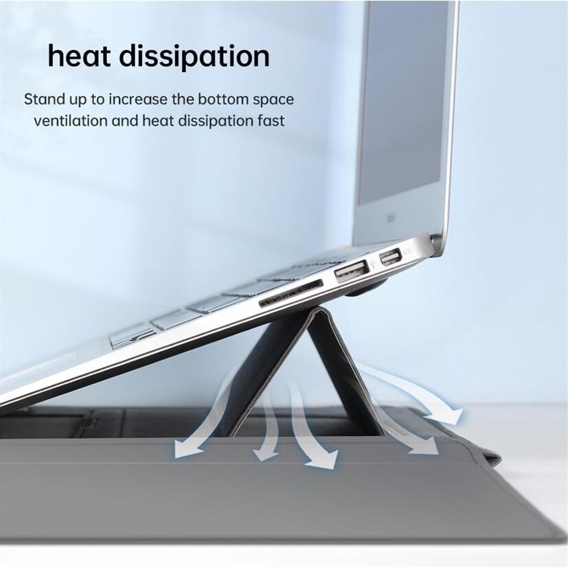 Husa Multifunctionala, MacBook Air/Pro 13″-14", Leather look, Interior moale, Suport laptop si Mouse pad, Gri