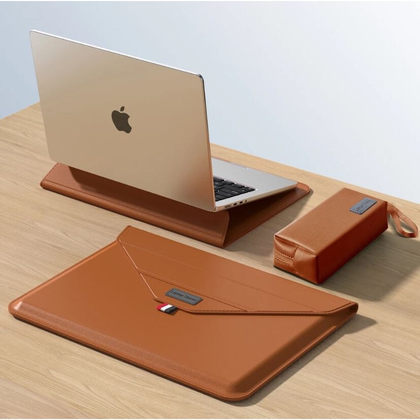 Husa pentru Laptop 13″-14", Tip mapa, Business, Leather look, Maro