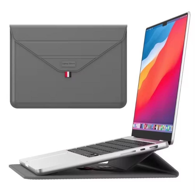 Husa pentru Laptop 13″-14", Tip mapa, Business, Leather look, Gri