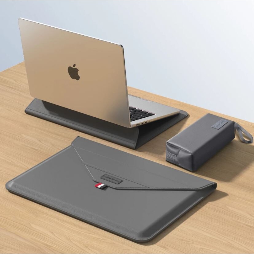 Husa pentru Laptop 13″-14", Tip mapa, Business, Leather look, Gri
