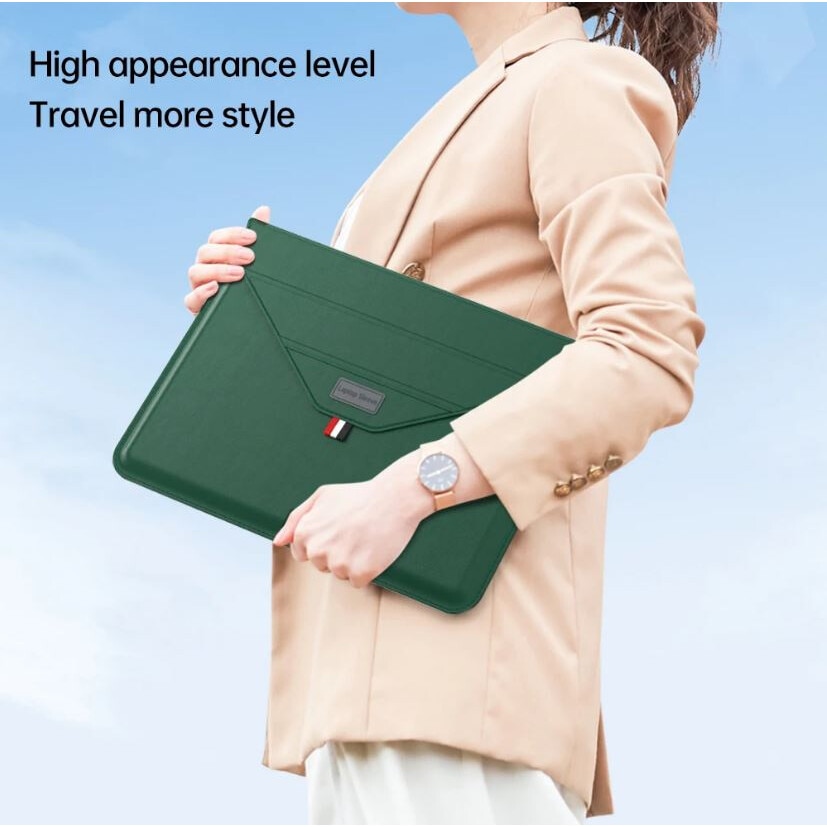 Husa pentru Laptop 13″-14", Tip mapa, Business, Leather look, Verde