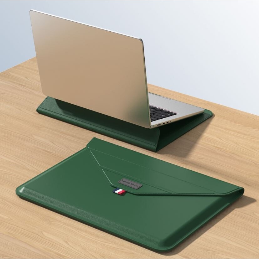 Husa pentru Laptop 13″-14", Tip mapa, Business, Leather look, Verde