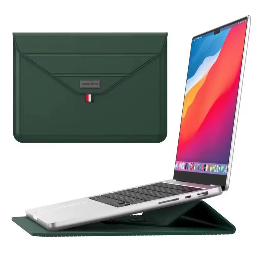 Husa pentru Laptop 13″-14", Tip mapa, Business, Leather look, Verde
