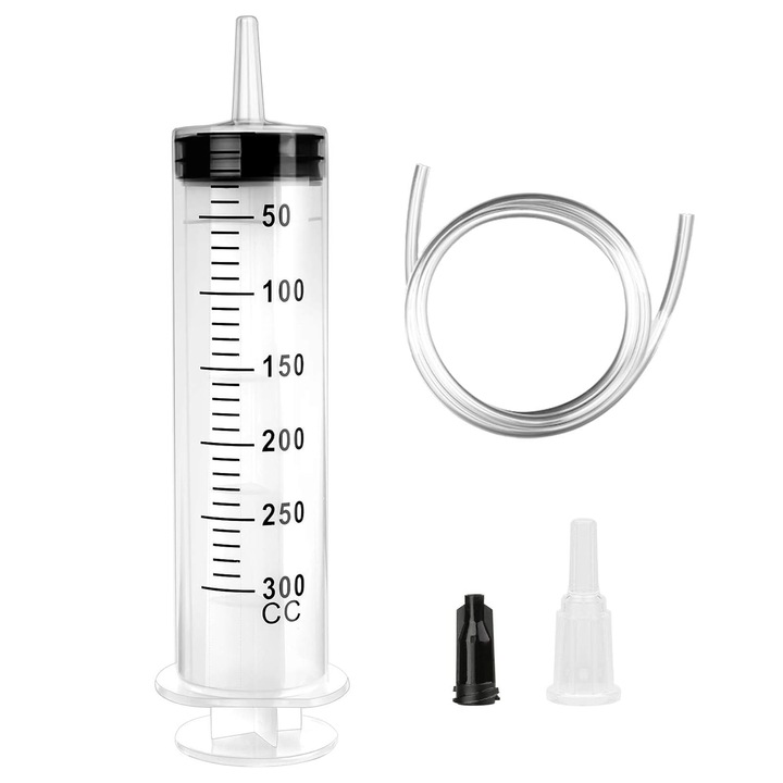 Голяма спринцовка Xuigort, пластмасова, 300 ml, бяла, с катетър, 25,5 cm