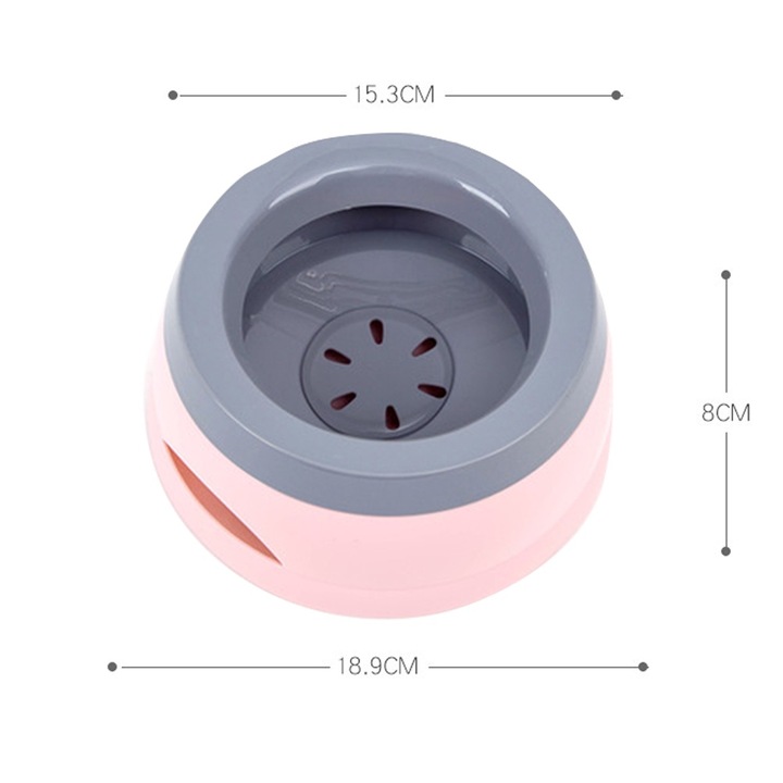 Castron pentru animale Bizaical, capacitate 750ml, rasina, roz/gri, 15x18.9x8cm