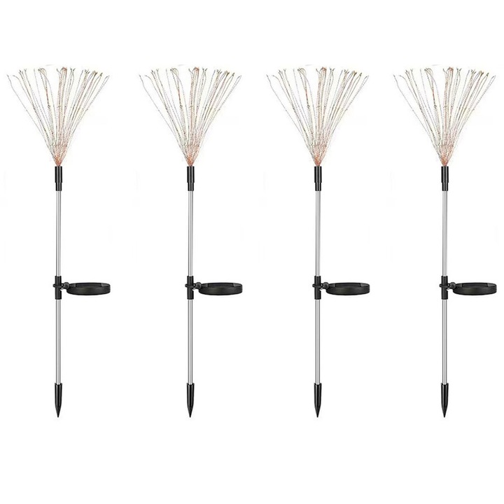 Set 4 lampi solare LED, tip artificii, Lumini pentru exterior, Decoratiuni pentru gradina, cu forme de bricolaj