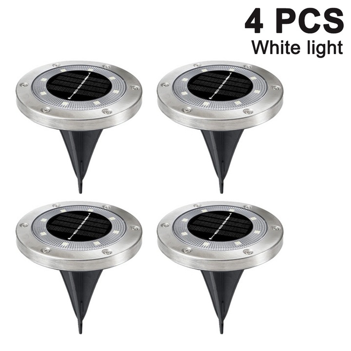 Set 4 Becuri Solare de Gradina KkvoGmle, LED, Impermeabile IP65, Negru/Argintiu, 13x12cm