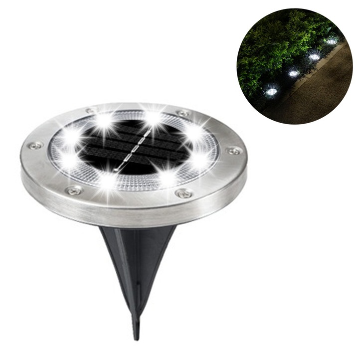 Set 4 Becuri Solare de Gradina KkvoGmle, LED, Impermeabile IP65, Negru/Argintiu, 13x12cm