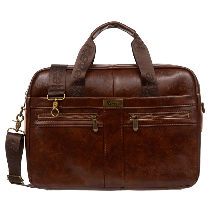 Reverse laptop táska, természetes bőr, rekeszes, barna, 17,3"-hoz