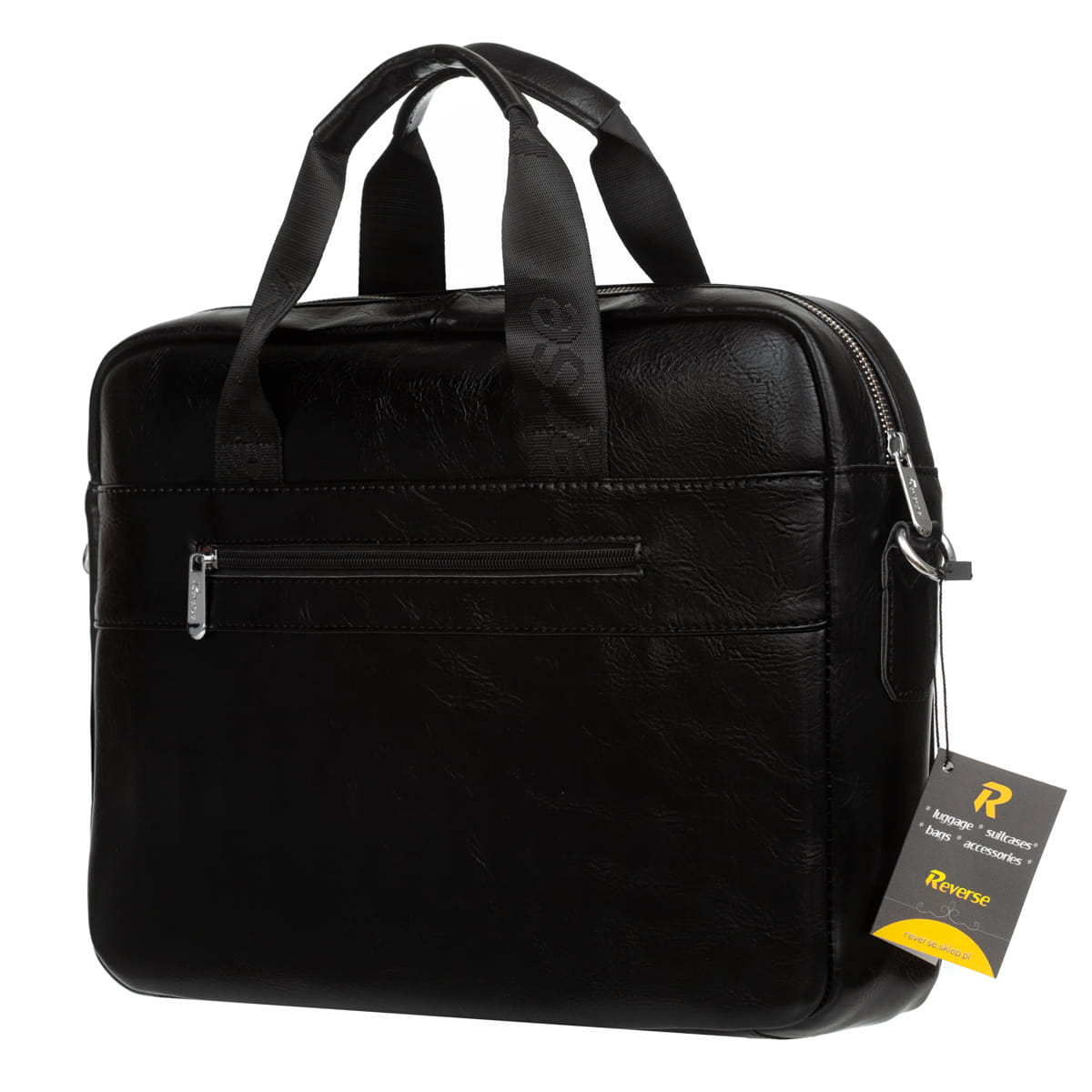 Geanta laptop Reverse, piele naturala, compartimentat, negru, pana la 17.3"